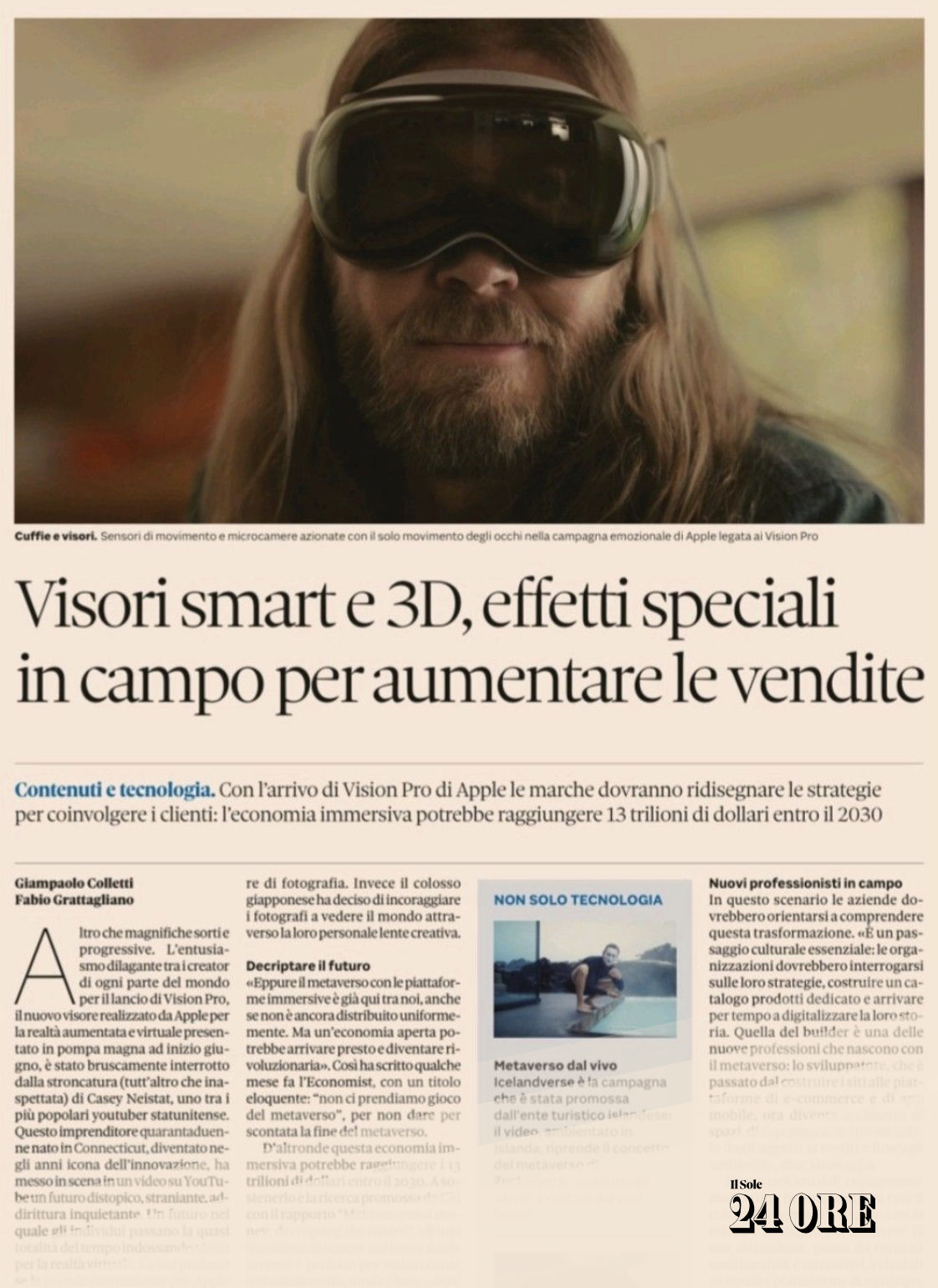 Il Sole 24 Ore - Visori smart e 3D, effetti speciali in campo per aumentare le vendite